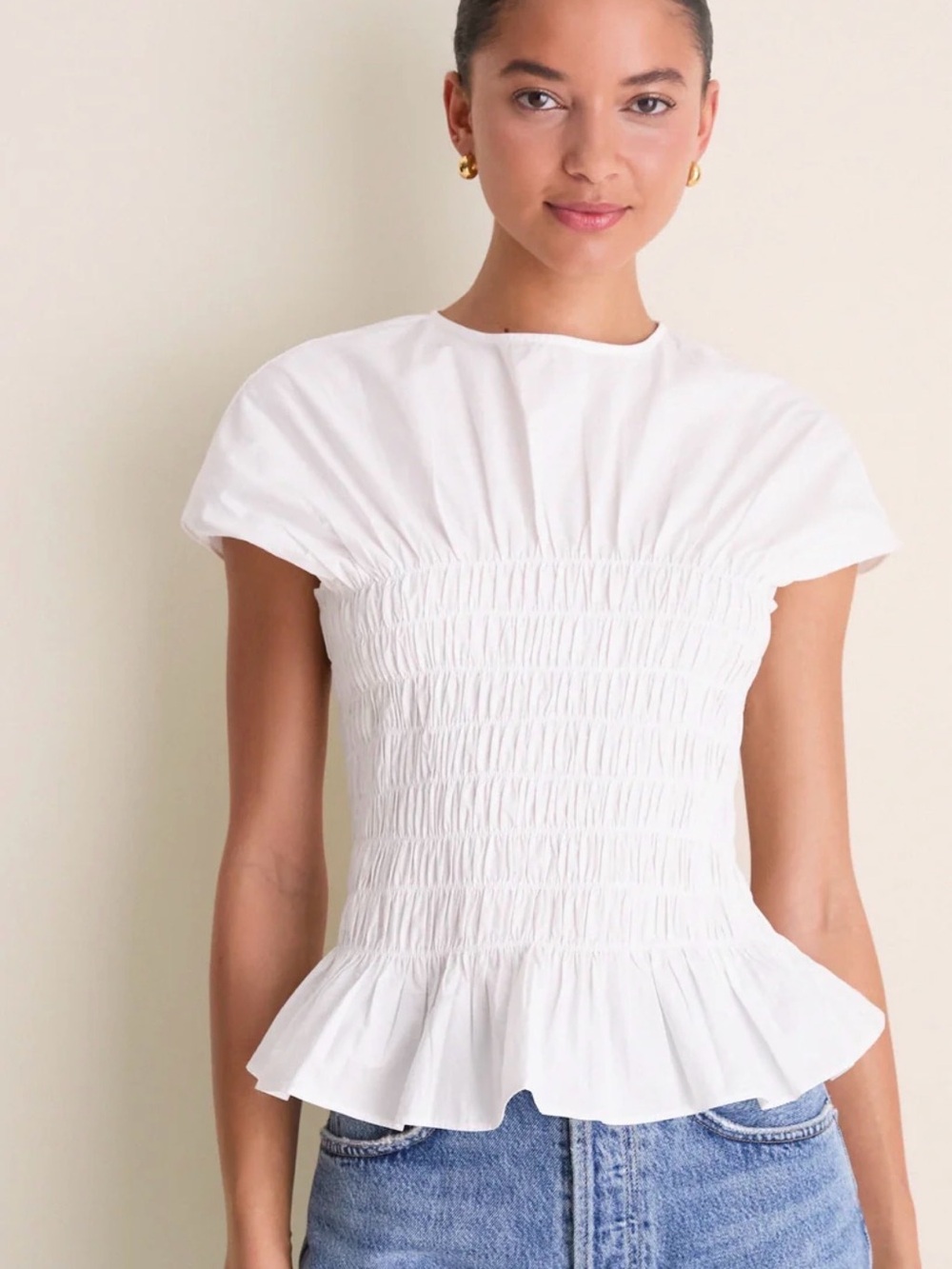 Tuckernuck White Smocked Peplum Top